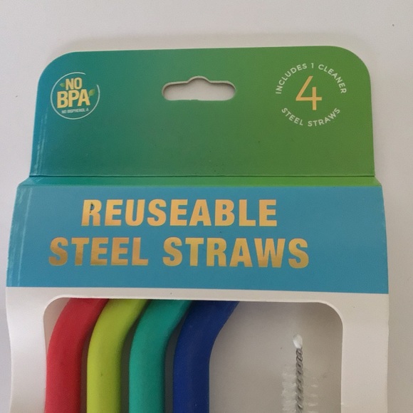 NWT STEEL REUSABLE STRAWS SET OF FOUR WITH BRUSH - Picture 3 of 9